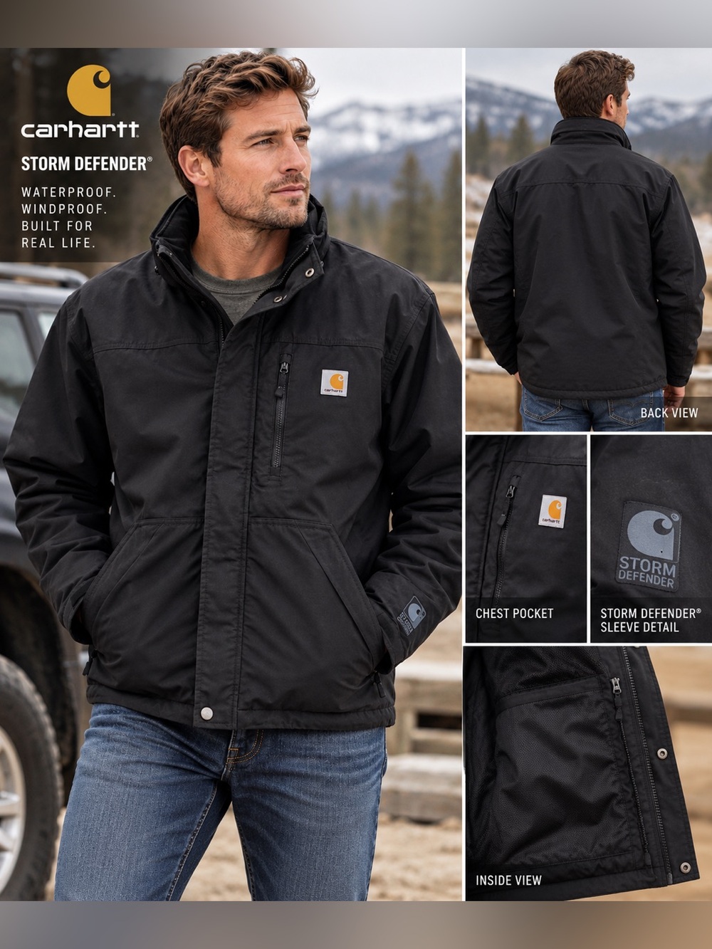 Carhartt Men's Black Storm Defender Work Jacket - Large